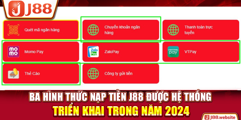 Ba hình thức nạp tiền J88 được hệ thống triển khai trong năm 2024